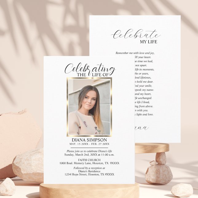 Celebration of Life Memorial Gold Photo & Poem Invitation (Creator Uploaded)