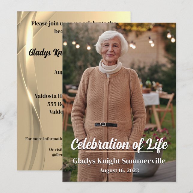 Celebration of Life Memorial | Golden Glow QR Code Invitation (Front/Back)