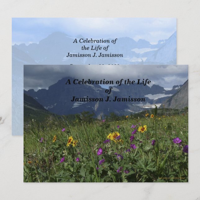 Celebration of Life Memorial Mountain Wildflower Invitation (Front/Back)
