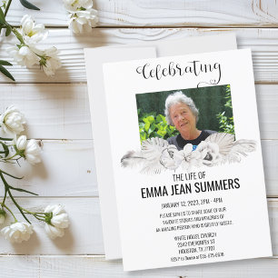 Celebration of Life Memorial Photo Boho White Invitation