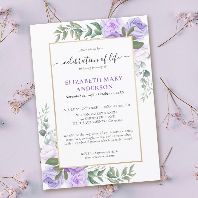 Celebration of Life Memorial Purple Floral Invitation (Creator Uploaded)
