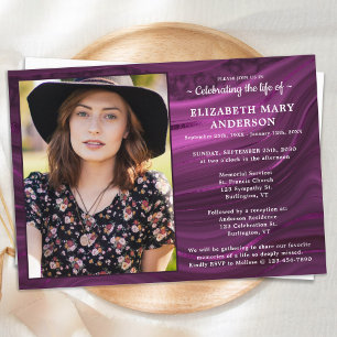 Celebration Of Life Memorial Purple Marble Funeral Invitation