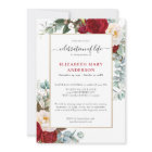 Celebration of Life Memorial Red White Floral