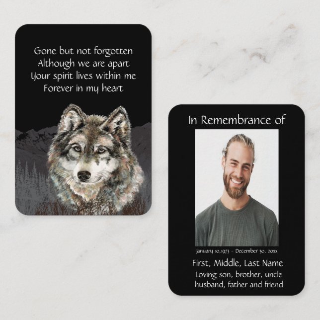 Celebration of Life Memorial Remembrance Wolf Business Card (Front/Back)