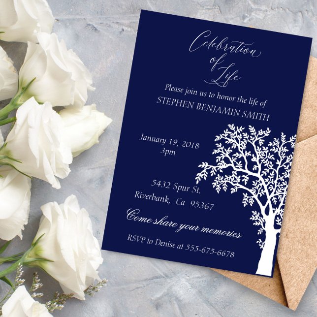 Celebration of Life Memorial Service Navy Tree Invitation (Creator Uploaded)