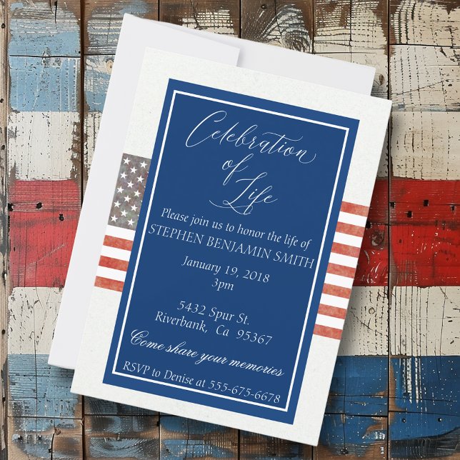 Celebration of Life Memorial Service Veteran Flag Invitation (Creator Uploaded)
