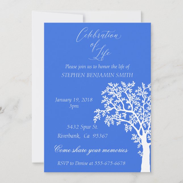 Celebration of Life Memorial Service White Tree Invitation (Front)