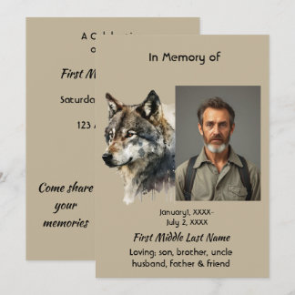 Celebration of Life Memorial Wolf Art Invitation