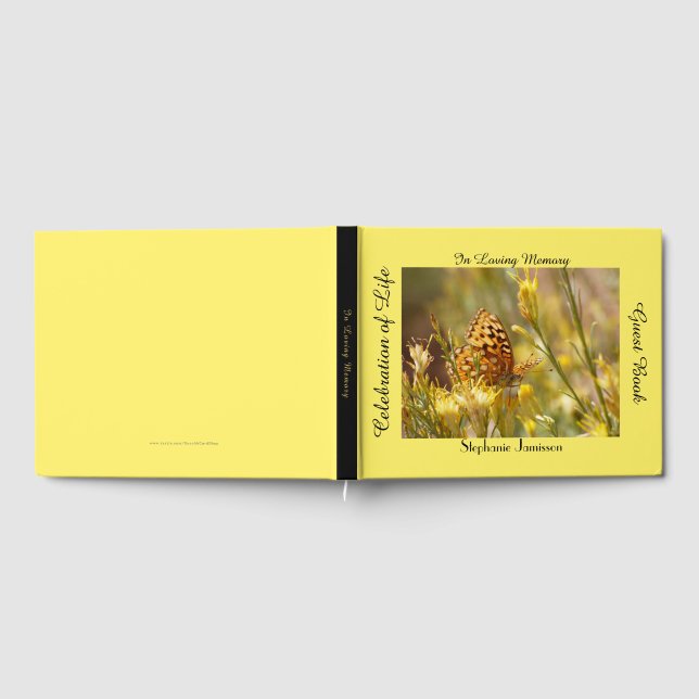 Celebration of Life Memory Book, Yellow Butterfly Guest Book (Full)