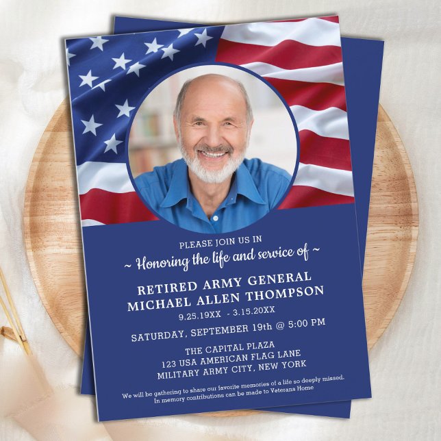 Celebration Of Life Military Veteran Flag Photo Invitation (Creator Uploaded)
