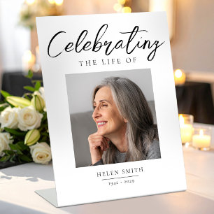 Celebration of Life, Minimalist Elegant With Photo Pedestal Sign