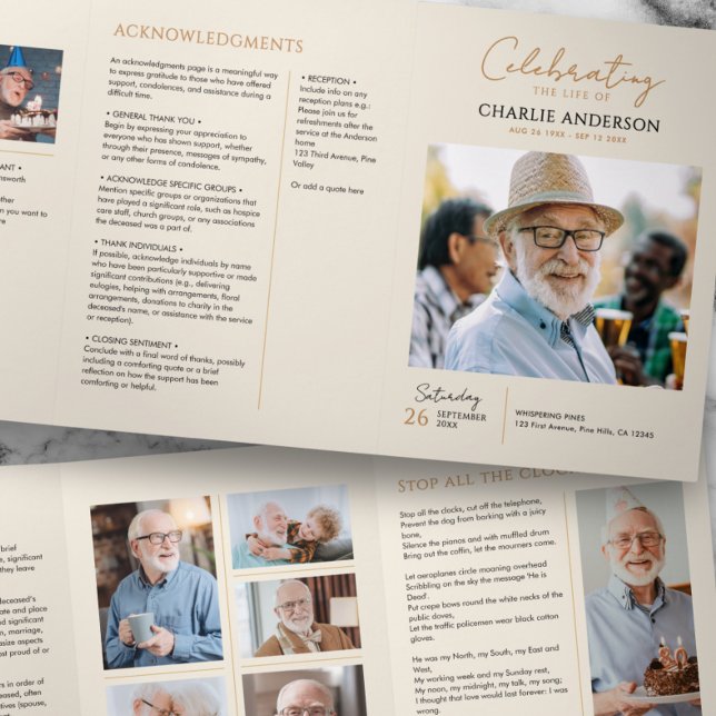 Celebration Of Life Modern 10-Photo Memorial Tri-Fold Programme (Creator Uploaded)
