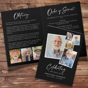 Celebration of Life Modern 8-Photo Collage Elegant Programme