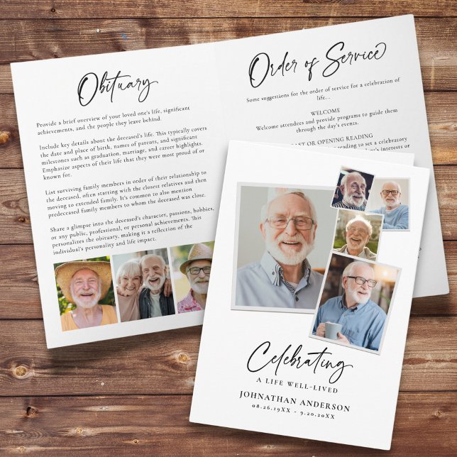 Celebration of Life Modern 8-Photo Collage Elegant Programme (Creator Uploaded)