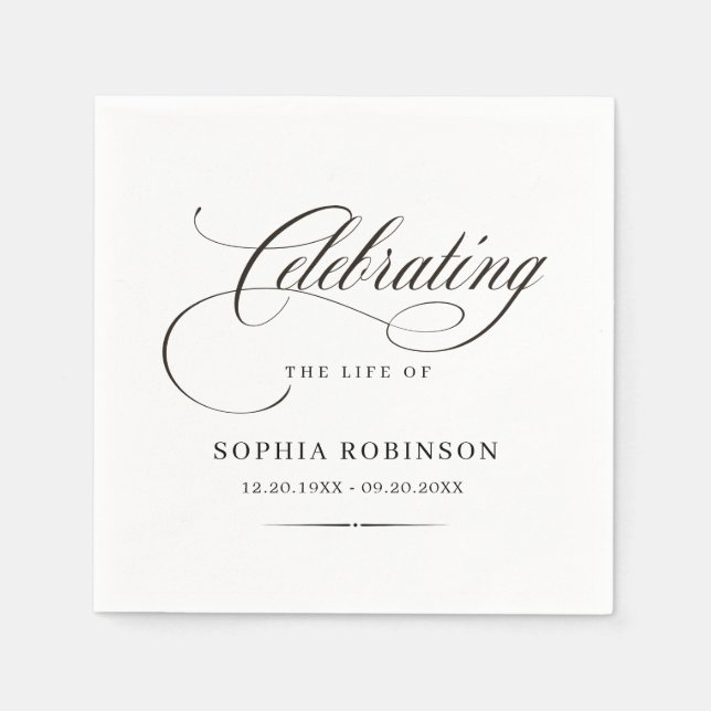 Celebration of Life Modern Elegant Script Funeral  Napkin (Front)