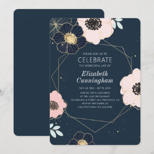 Celebration Of Life Modern Emboss Floral Geometric Invitation