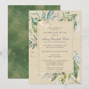 Celebration of Life Modern Green Gold Botanical In Invitation