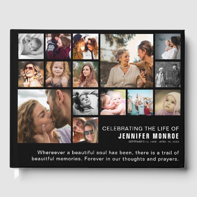 Celebration of Life Modern Photo Collage Grid Guest Book (Front)