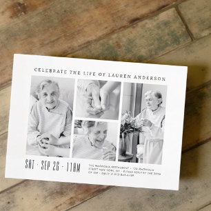 Celebration of Life Modern Simple 4 Photo Collage Invitation