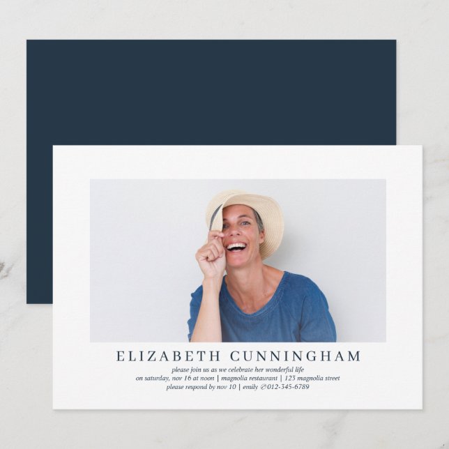 Celebration of Life Modern Simple Elegant Photo Invitation (Front/Back)