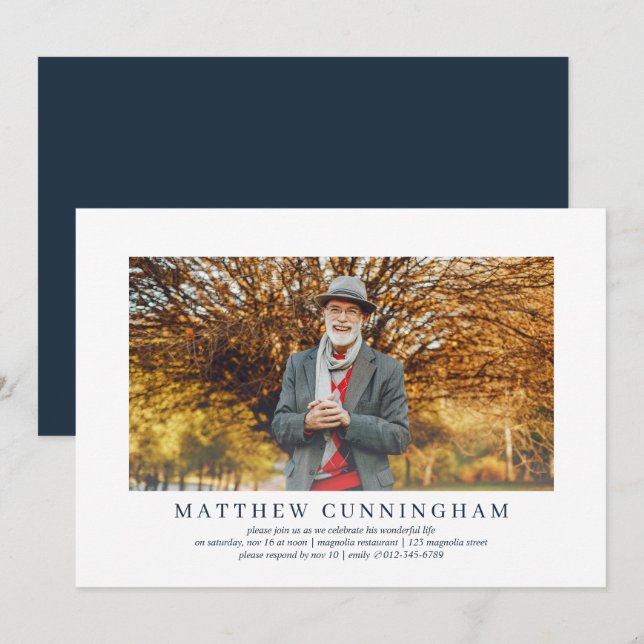 Celebration of Life Modern Simple Elegant Photo Invitation (Front/Back)