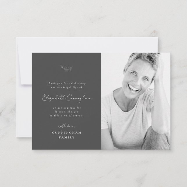 Celebration of Life Modern Simple Minimalist Photo Thank You Card (Front)