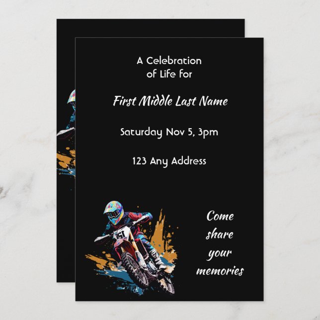 Celebration of Life Motocross Motorcycle Racing  Invitation (Front/Back)