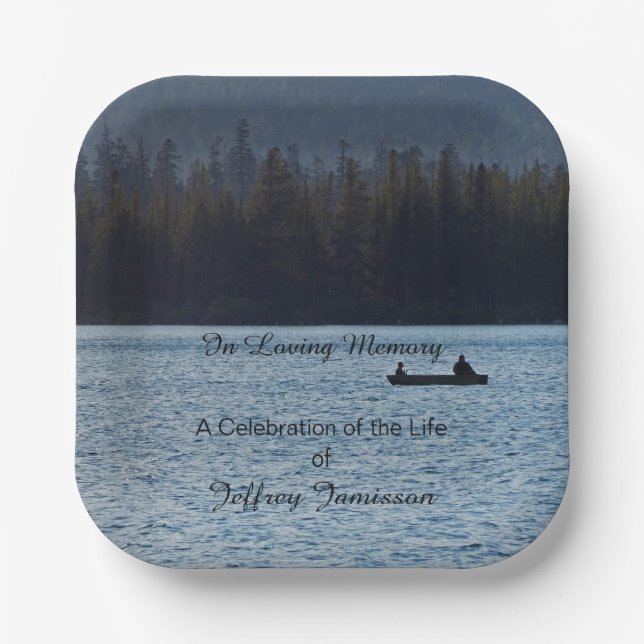 Celebration of Life, Name, Fishermen Lake, Square Paper Plate (Front)