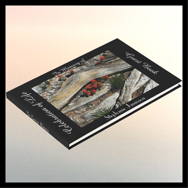 Celebration of Life, Name, Red Flowers and Wood, Guest Book (Creator Uploaded)