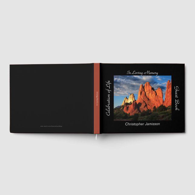 Celebration of Life, Name, Towering Red Peaks Rock Guest Book (Full)