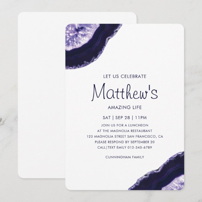 Celebration of Life Natural Mineral Stone Invitation (Front/Back)