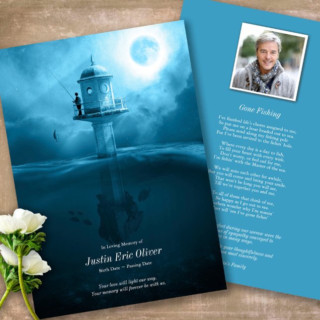 Celebration of Life Ocean Fisherman Funeral  Thank You Card (Sympathy Photo Celebration of Life, In Loving Memory, Forever in our Hearts Funeral thank you cards)