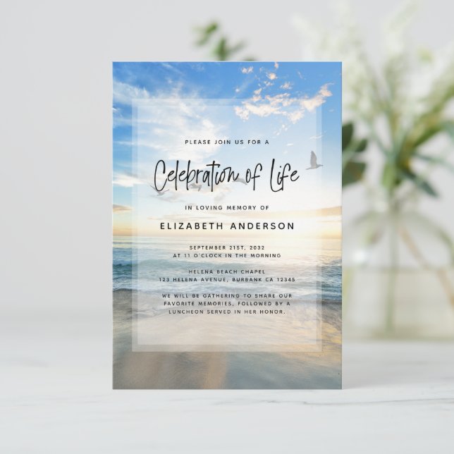 Celebration of Life Ocean Funeral Invitation (Standing Front)