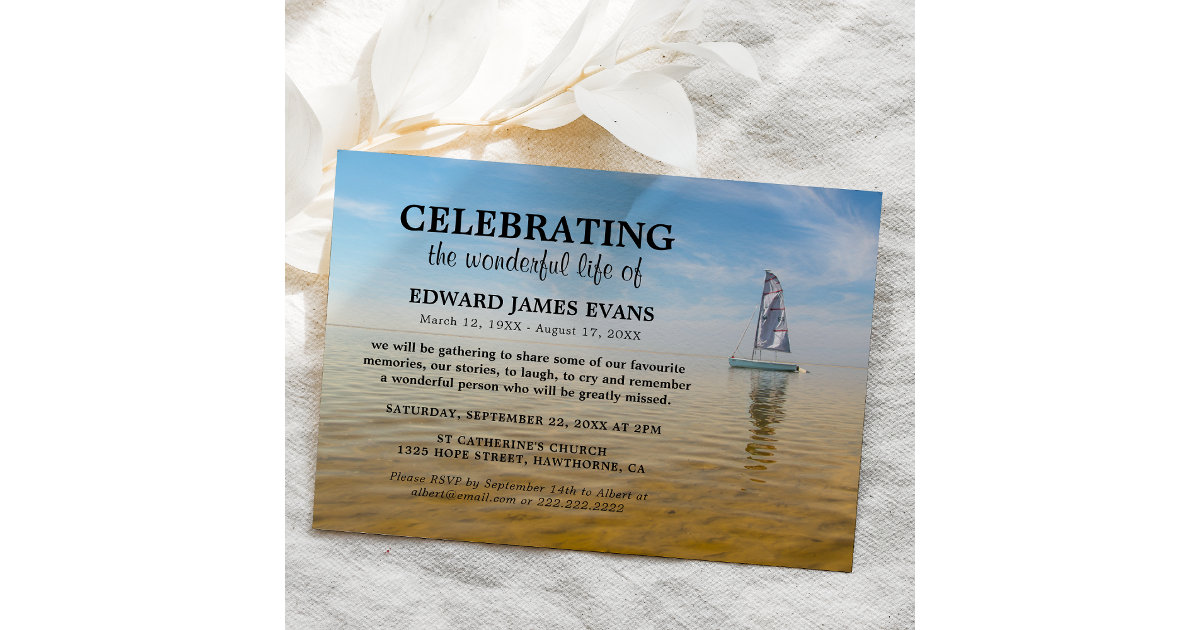 Celebration of Life Ocean Sailing Funeral Invitation Zazzle