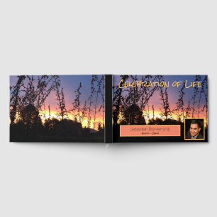 Celebration of Life Orange Horizon Custom Photo Guest Book