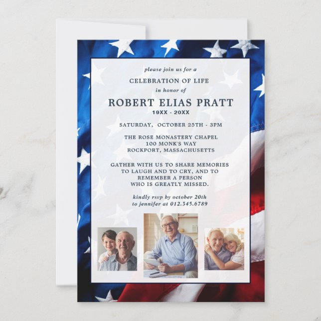 Celebration of Life Patriotic Flag Photo Invitation (Front)