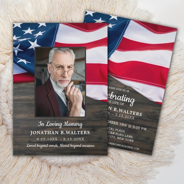 Celebration Of Life Patriotic Flag Photo Memorial Invitation (Creator Uploaded)