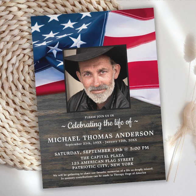 Celebration Of Life Patriotic Veteran Flag Photo Invitation (Creator Uploaded)