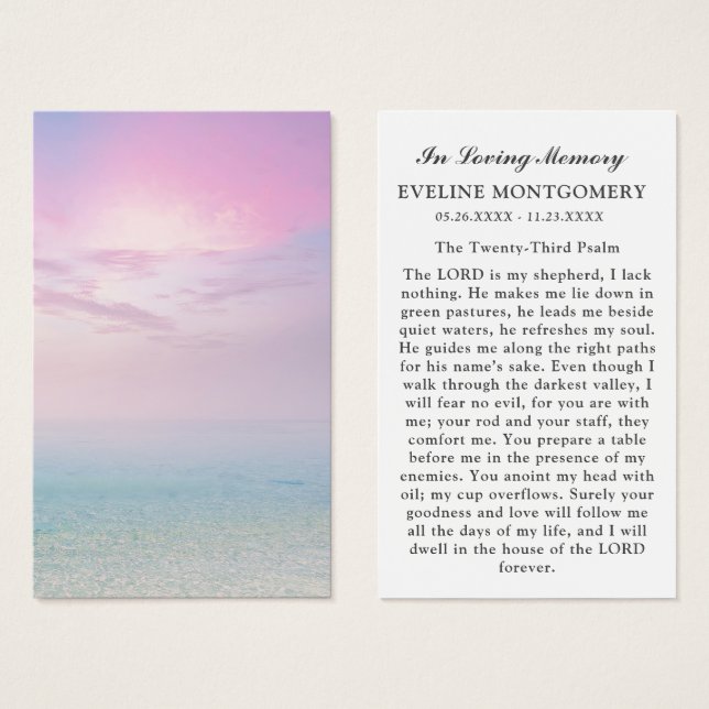 Celebration of Life Peaceful Ocean Prayer Card (Front & Back)