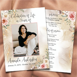 Celebration of Life Peach & Gold Order of Service Programme