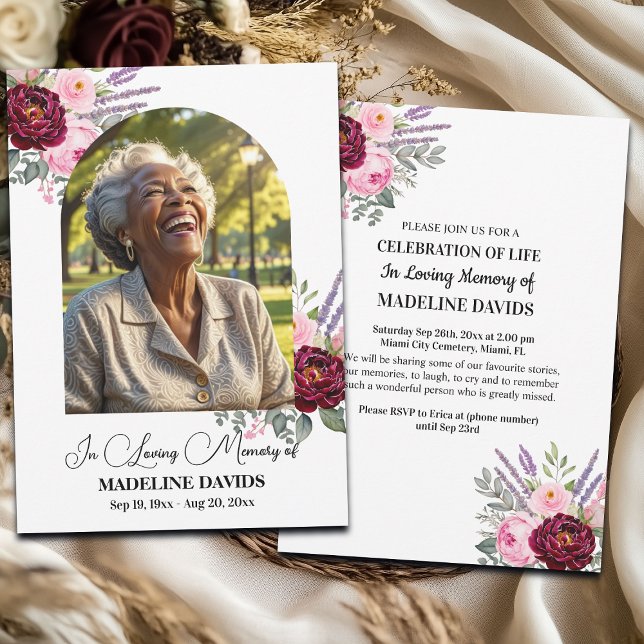 Celebration Of Life Peonies Photo Funeral  Invitation (Creator Uploaded)