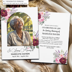 Celebration Of Life Peonies Photo Funeral Invitation