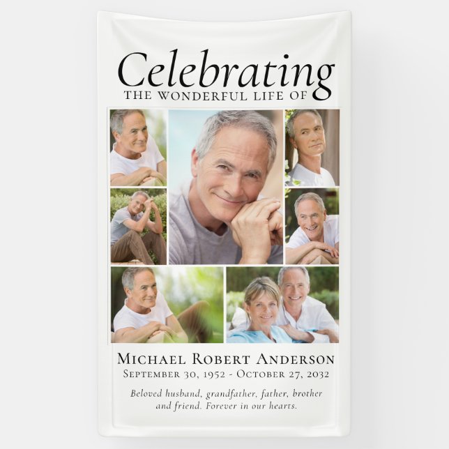 Celebration of Life Photo Collage Tribute Banner (Vertical)