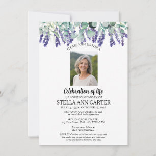 Celebration of Life Photo Eucalyptus Lavender Invitation