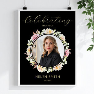Celebration of Life Photo Floral Memorial Funeral Poster