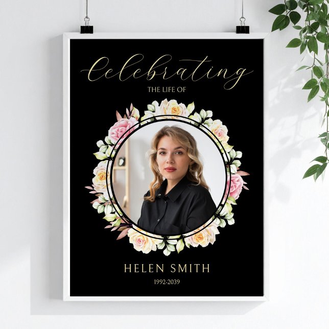 Celebration of Life Photo Floral Memorial Funeral Poster (Creator Uploaded)