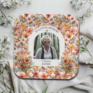 Celebration Of Life Photo Funeral Colorful Floral Paper Plate