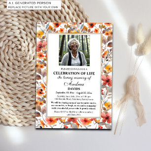 Celebration Of Life Photo Funeral Colourful Floral Invitation