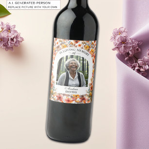 Celebration Of Life Photo Funeral Colourful Floral Wine Label