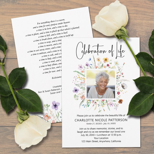 Celebration of Life Photo Funeral  Invitation (Loved one's photo on Celebration of Life funeral invitations, PRINTED and/or INSTANT DOWNLOAD)